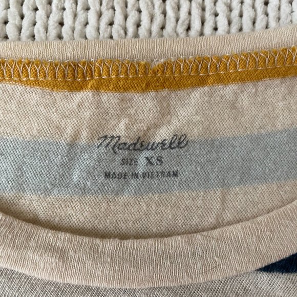 Madewell LoFi Shrunken Striped Whisper Tee T Shirt Navy Mustard Gold size XS - Picture 4 of 9